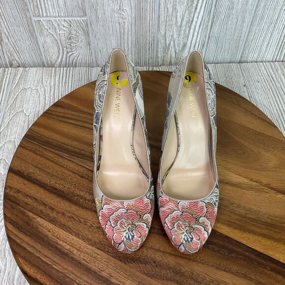 Nine West Women's Size 9M Roux Floral Print Textile Pump Heels Round Toe - Picture 3 of 13